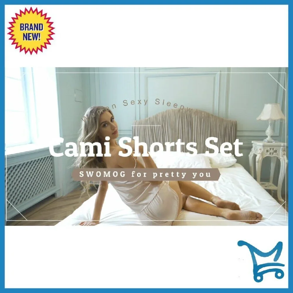 Silk Satin Pajama Set 7pc Sleepwear Cami Shorts Button Down Lounge